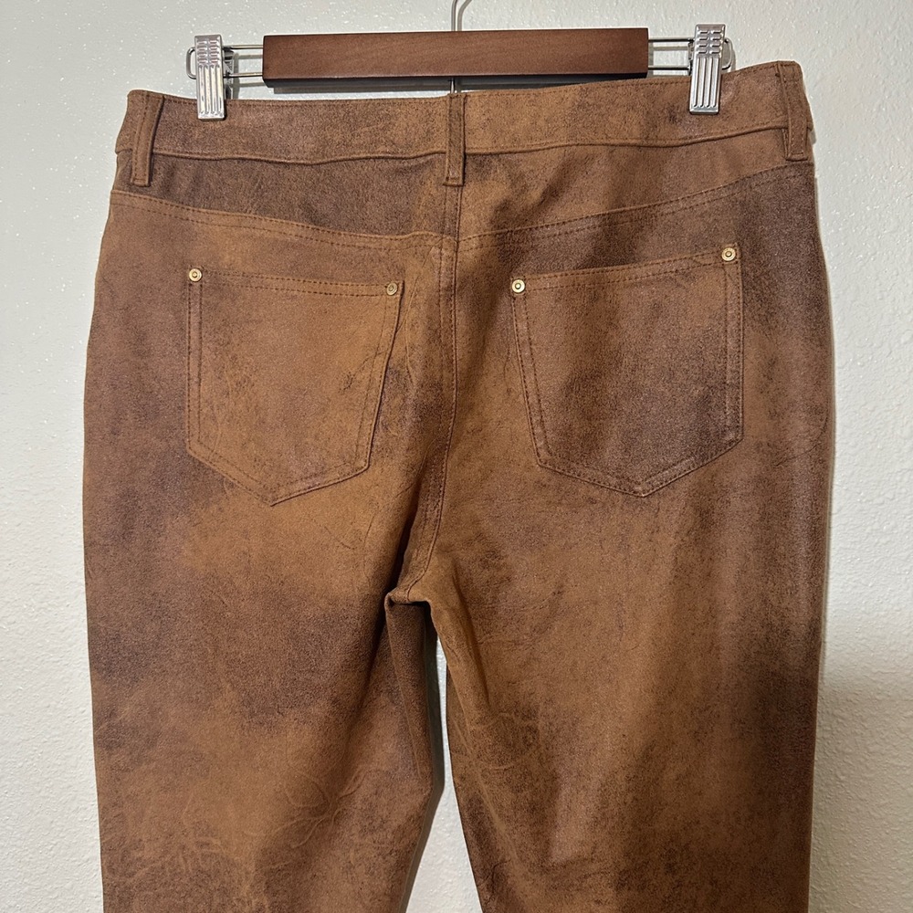 Chico's Faux Suede Slim Pants Brown Distressed Wash Size 0 Regular Stretch
